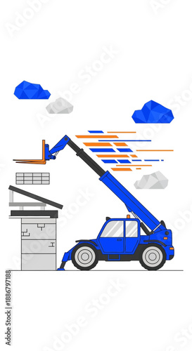 Modern Telehandler Safely Lifting Boxes Depicting Efficient Logistics And Supply Chain