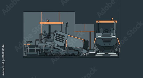 Modern Road Construction Vehicles Industry Equipment Vector Illustration Design