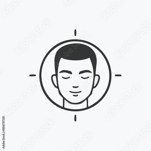 Minimal line face icon representing calm expression, emotional balance, mindfulness, and peaceful mental state