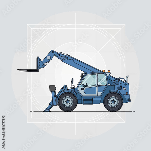 Modern Telescopic Handler Construction Vehicle Flat Design Illustration Industrial Lifting