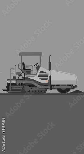 Modern Road Paving Machine Illustration On A Grey Background For Infrastructure Projects