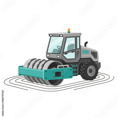 Modern Road Roller Compactor Machine Vector Illustration For Infrastructure Building And Asphalt