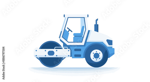Modern Road Roller Compactor Vehicle Heavy Construction Equipment Digital Illustration