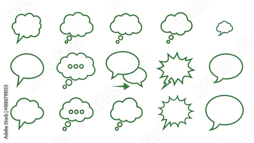 Green comic speech bubbles on white background for dialogue and conversation