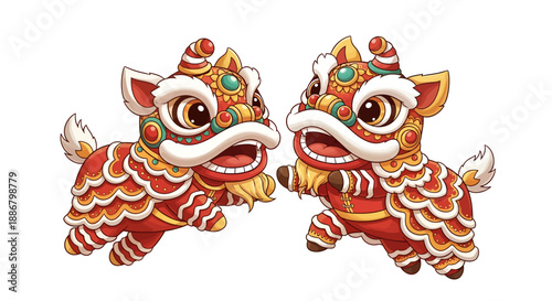 Two Chinese Lion Dance Costumes Dancing