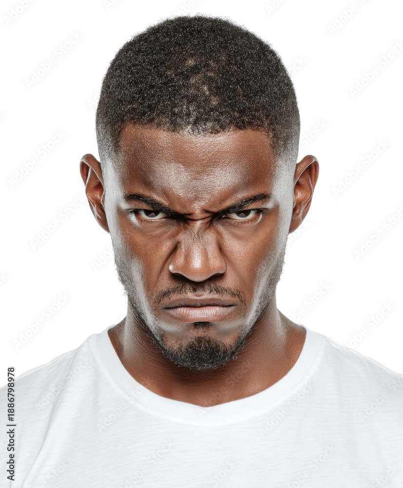 Fototapeta premium Intense expression of anger portrait, isolated on transparent background, png