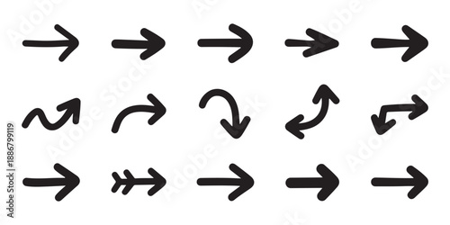 Hand drawn brush stroke arrows set in black ink for modern infographics and presentation design layouts here