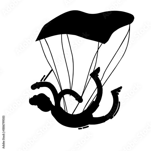 Vector illustration of a paraglider silhouette flying through the sky, a symbol of extreme sport adventure and freedom for a paragliding gift box