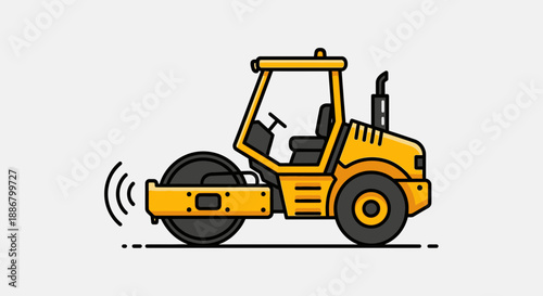 Modern Yellow Road Roller Vector Illustration For Construction And Engineering Projects