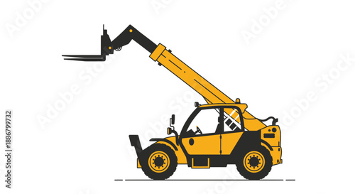 Modern Yellow Telehandler Forklift Heavy Duty Construction Machinery Vector Illustration