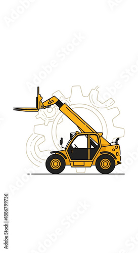 Modern Yellow Telehandler Heavy Lifting Industrial Construction Equipment Illustration Vector