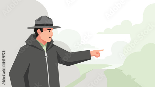 National Park Ranger Points Towards A Scenic View In Vector Illustration