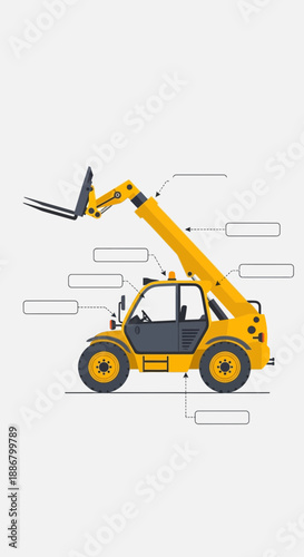 Modern Yellow Telehandler Industrial Construction Vehicle Equipment Illustration