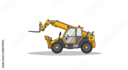 Modern Yellow Telehandler Machine With Extendable Boom For Lifting Operations On Sites