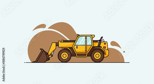 Modern Yellow Telehandler Moving Soil For Construction Project Vector Art