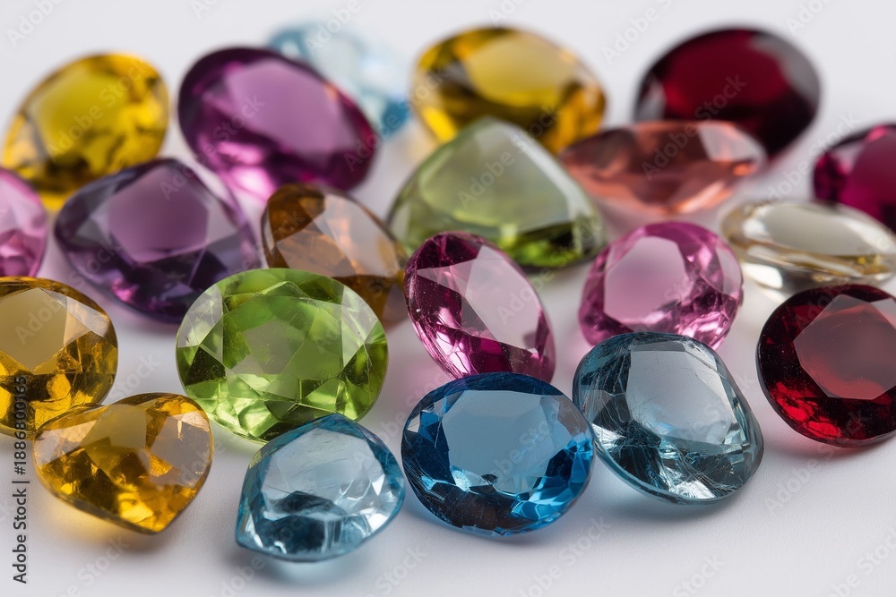 Fototapeta premium Colorful gemstones display jewelry market product photography close-up environment artistic viewpoint captivating beauty