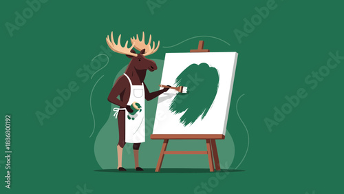 Moose The Artist Concentrating On His Painting On An Easel With Focus