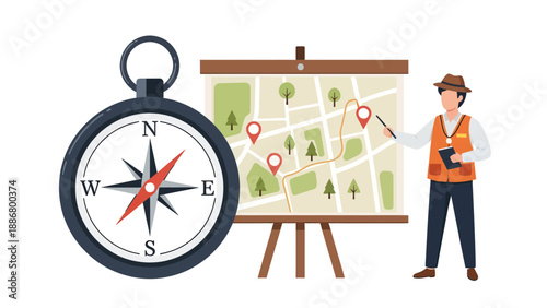 Navigation Planning With A Map And Compass For Exploring Journey Adventure