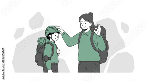 Mother Assures Son Before Hiking Trip For Adventurous Experience Illustration