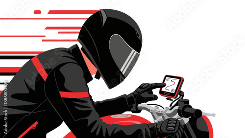 Motorcycle Rider Using Navigation App Illustration With Motion Lines Showing Speed