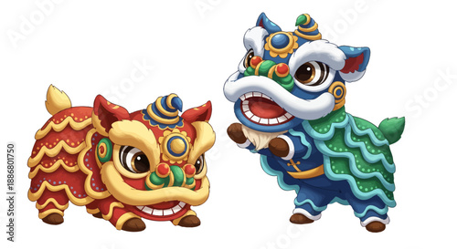 Colorful Chinese Lion Dance Costumes with Lions