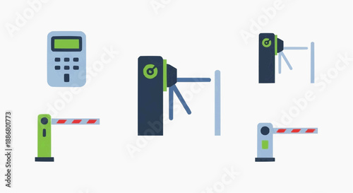 Vector illustration of various barrier systems and access control devices from a straightforward viewpoint