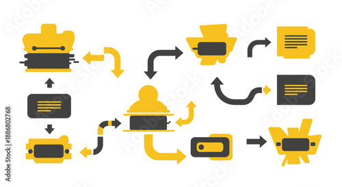 Optimized Digital Process Flow Connecting Abstract Business Operations Elements Seamlessly