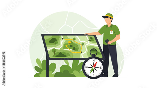 Park Ranger Provides Guidance On Trails At An Information Point Graphic