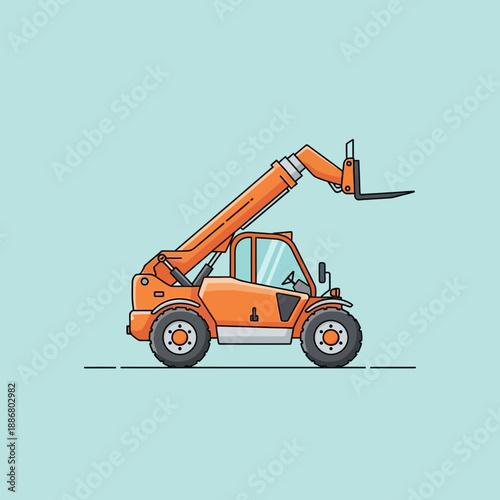 Orange Telescopic Handler Vehicle Illustration On Light Blue Background Represents Construction