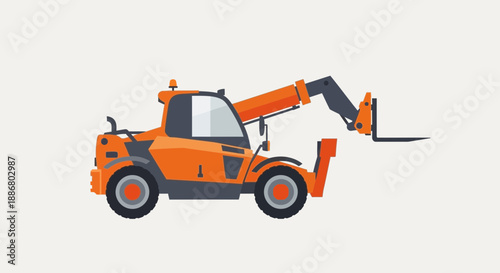 Orange Telehandler Machine For Construction And Industrial Work