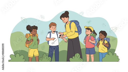 Outdoor Adventure: A Group Of Kids On An Educational Nature Excursion