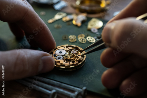 Mechanical watch repair. Watchmaker is repairing the mechanical watches