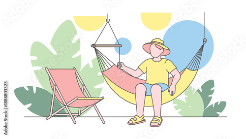 Peaceful Retreat Man Enjoying Relaxation On Hammock Under Sunny Sky
