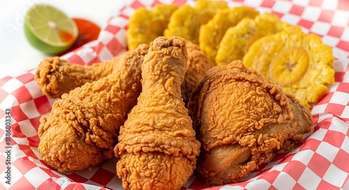 Crispy Dominican Fried Chicken (Pica Pollo) with Tostones Street Food