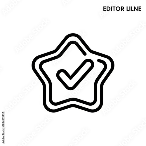 A stylized star icon with a checkmark inside, symbolizing approval and validation in a simple line art style