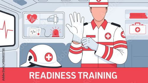 Paramedic Gears Up For Emergency Call In Vehicle With Medical Equipments