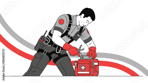 Paramedic Prepares Medical Kit For Emergency Situation Illustration