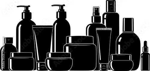 Black and white skincare products in a distinctive silhouette
