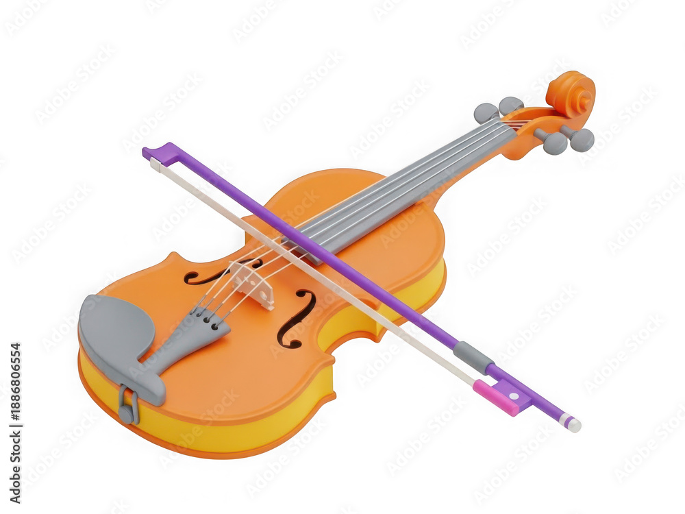 Fototapeta premium 3d rendered orange violin with bow