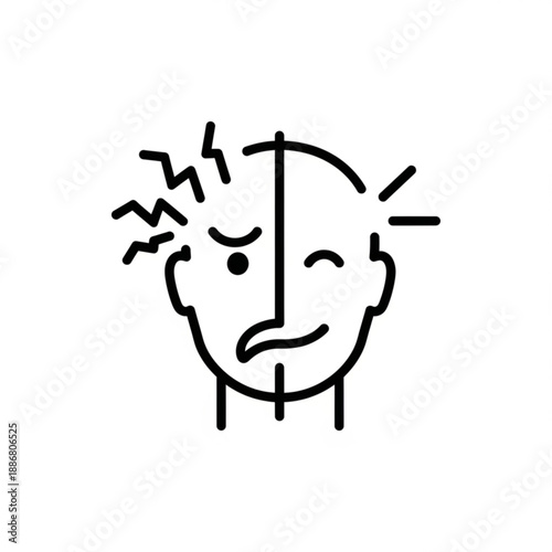 A simple illustration of a person experiencing a migraine headache with pain and discomfort on one side of the face