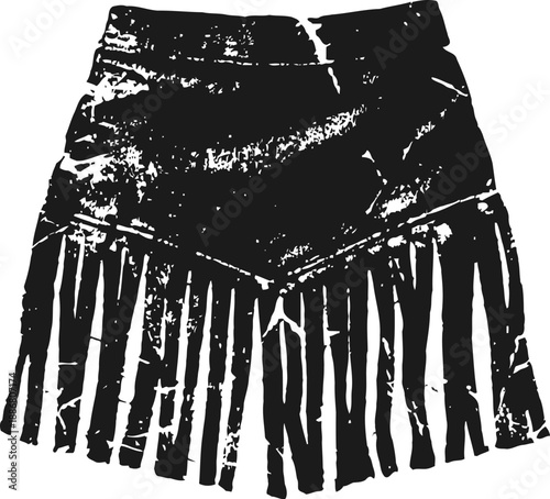 Vintage fringed leather skirt silhouette with distressed texture and high waist design