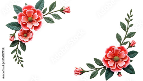 Beautiful Floral Arrangement with Pink Flowers and Green Leaves for Decorative Use on transparent background