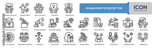 Human Rights Protection and Social Justice Icons Collection