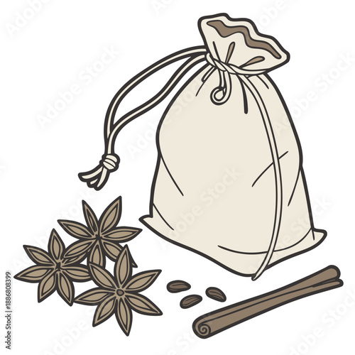 Local handmade cloth spice pouch with a drawstring, perfect for storing and gifting aromatic herbs and seasonings.