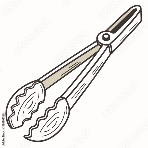 Clean vector graphic of a local handmade wooden kitchen tong, essential for safe food handling and serving tasks.