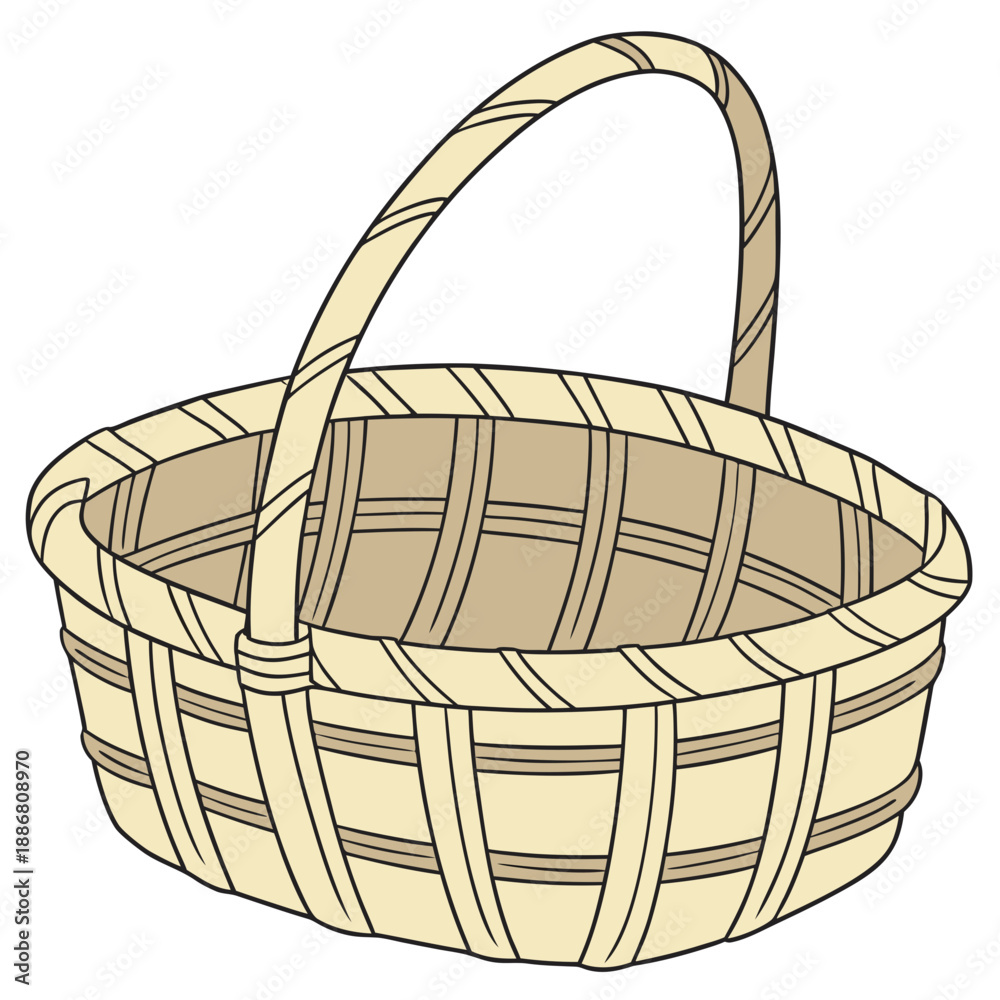 Fototapeta premium Handwoven bamboo basket with organic texture, clean vector illustration for natural decor