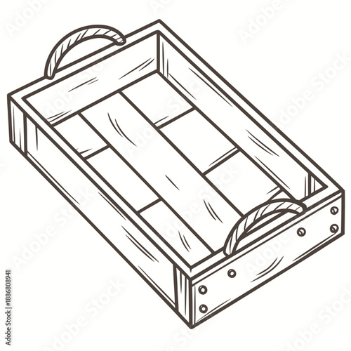 Handcrafted wooden tray in rustic style, clean vector illustration for rustic decor