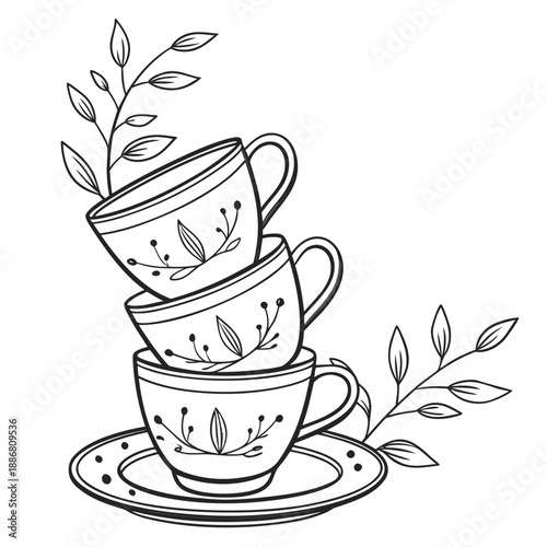 Stack of traditional roadside tea glasses, flat vector art with a clean, simple aesthetic on a white background.