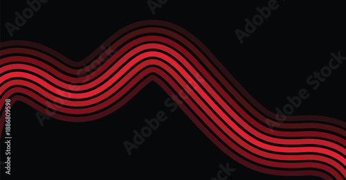 A dynamic abstract background featuring multiple parallel wavy lines in varying shades of red against a dark black backdrop, creating a sense of movement and energy.