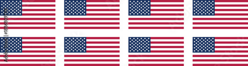 United States flag set in flat horizontal styles. Clean American banner vector isolated on white. Ideal for web headers, print layouts, and patriotic design.